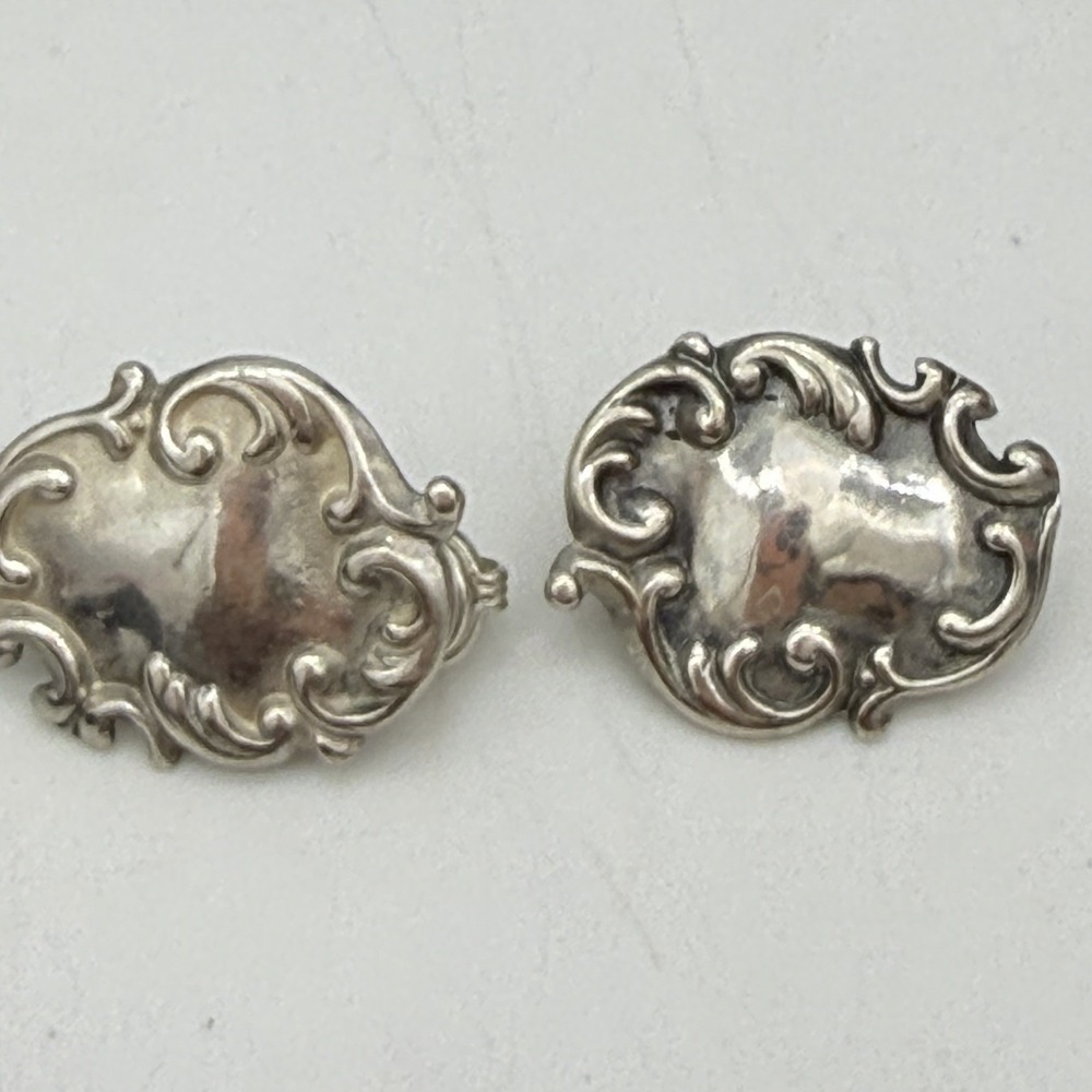 Vtg Sterling Silver Repousse Earrings Art Nouveau Luggage Tag Style